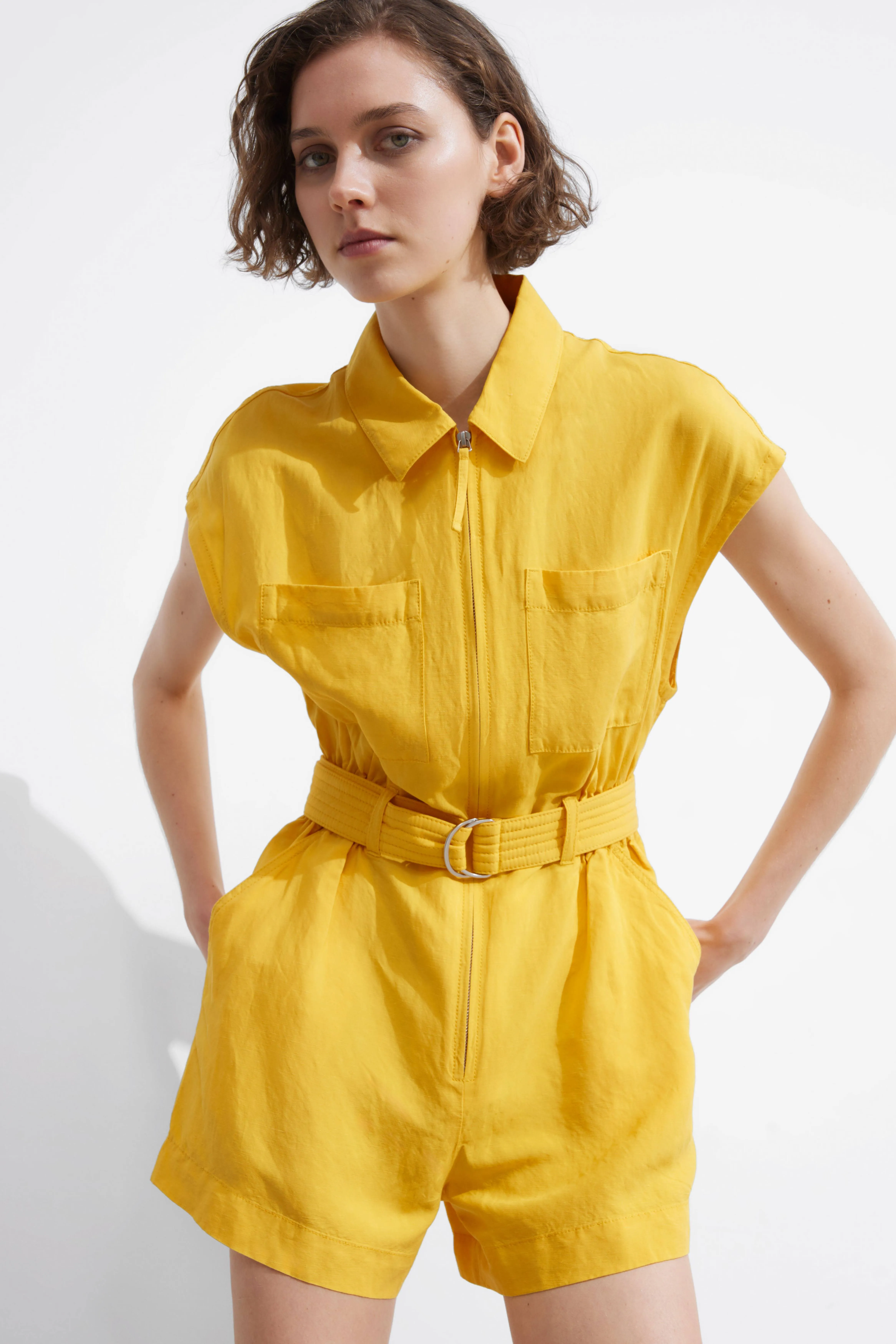 Utility Playsuit - Short sleeve - Short - Yellow - Ladies | H&M GB