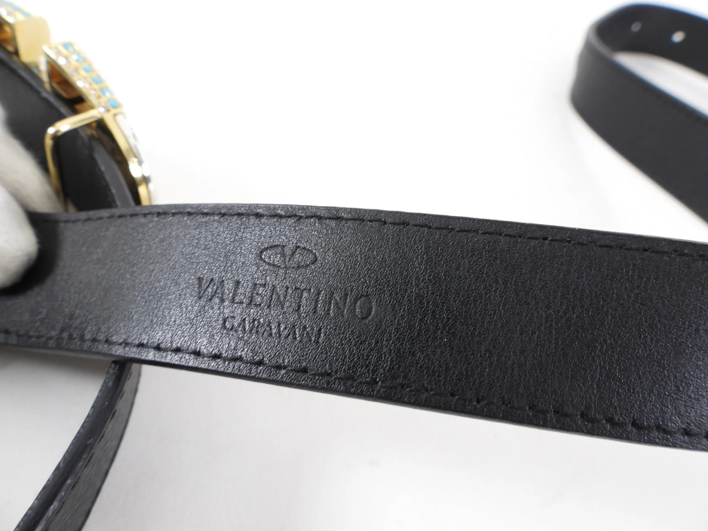 Valentino Crystal Embellished V Logo Belt - 90 / 36