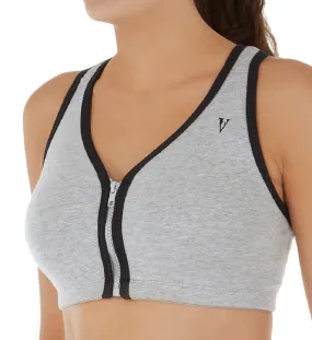 Valmont Colorblock Zip-Front Leisure/Sport Bra (1611B) - Grey/Black