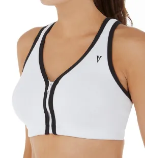 Valmont Colorblock Zip-Front Leisure/Sport Bra (1611B) - White/Black