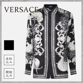 VERSACE  |Tropical Patterns Unisex Silk Street Style Long Sleeves