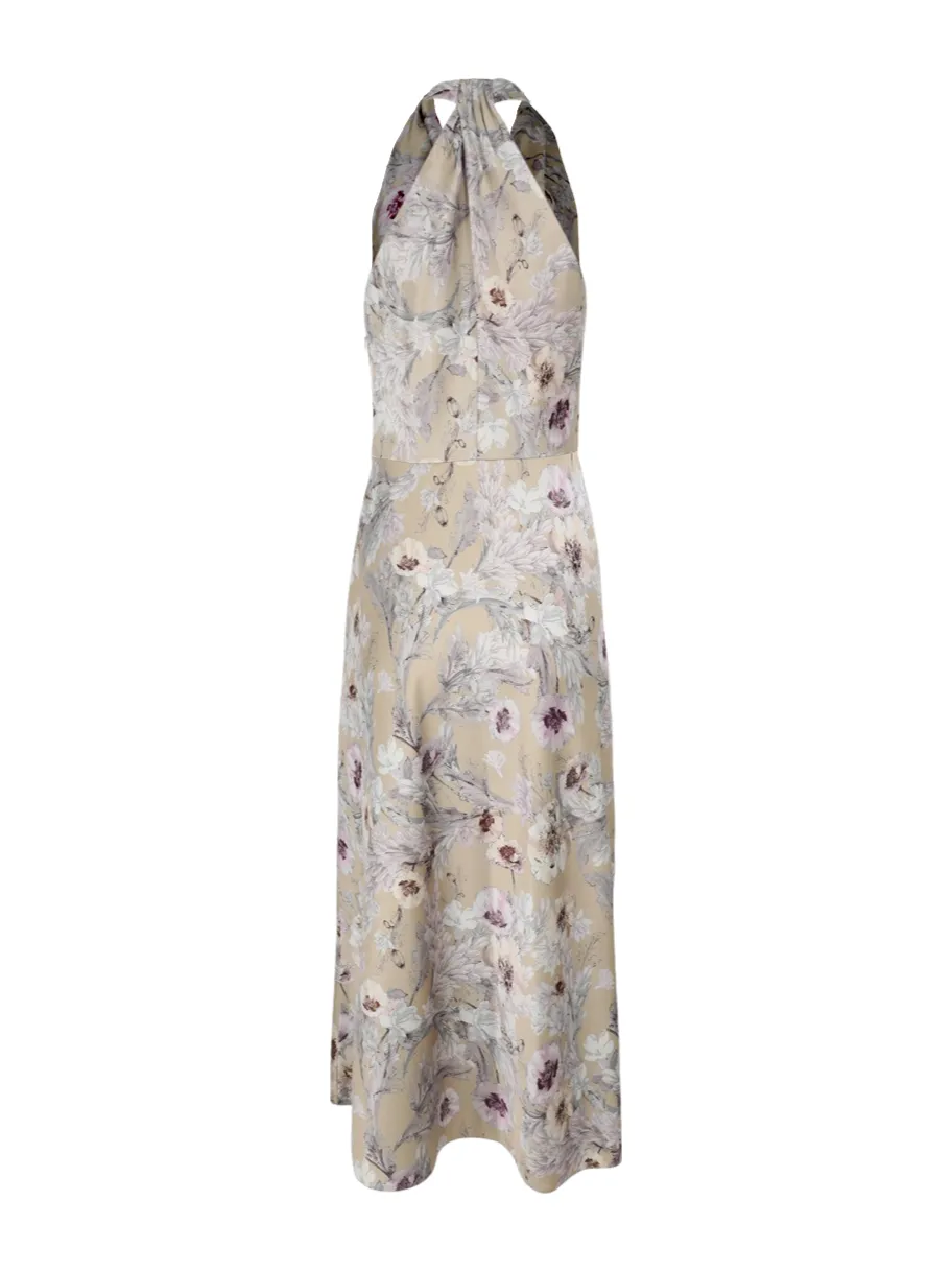 Vince Wild Flower Cowl Neck Halter Dress in Sand