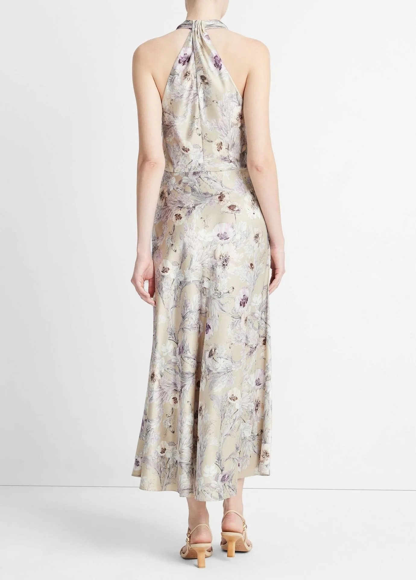 Vince Wild Flower Cowl Neck Halter Dress in Sand