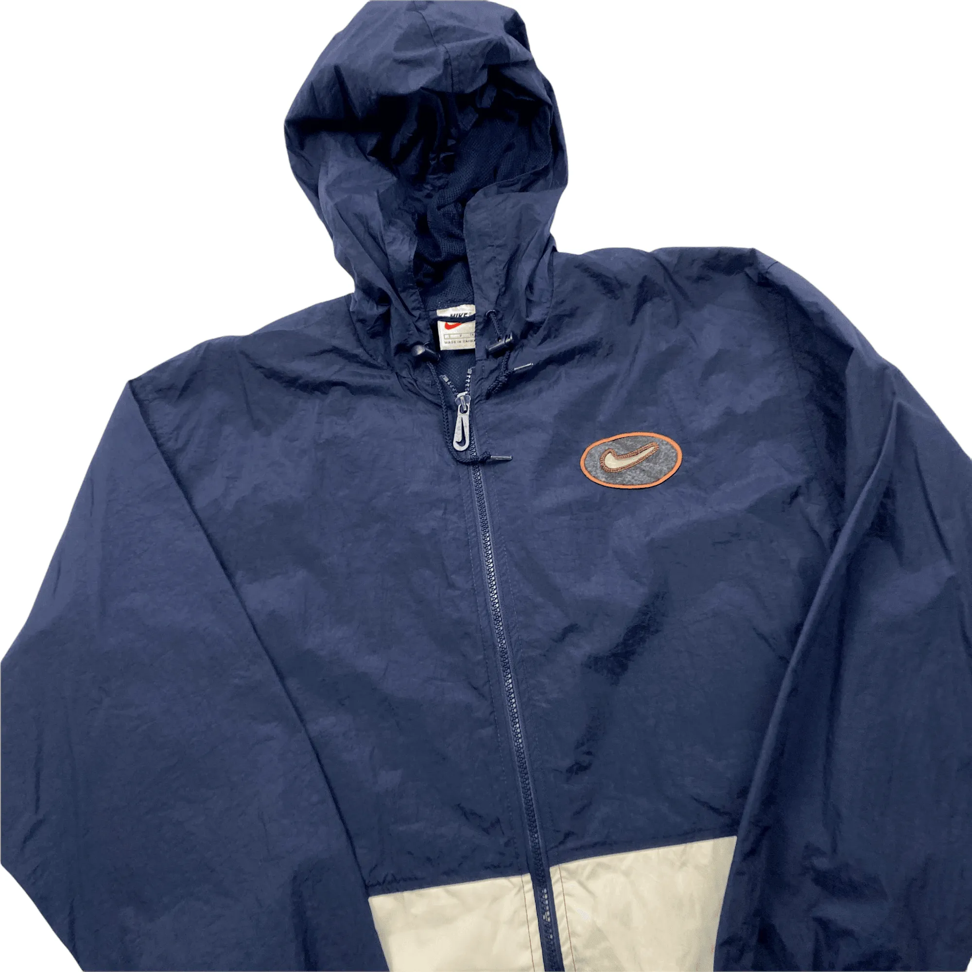 Vintage 90s Navy Blue + White Nike Full Zip Waterproof Windbreaker - Small (Recommended Size - Large)