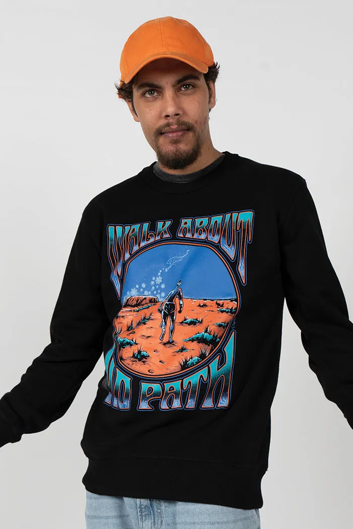 Walkabout No Path Black Premium Cotton Crew Neck Unisex Sweater