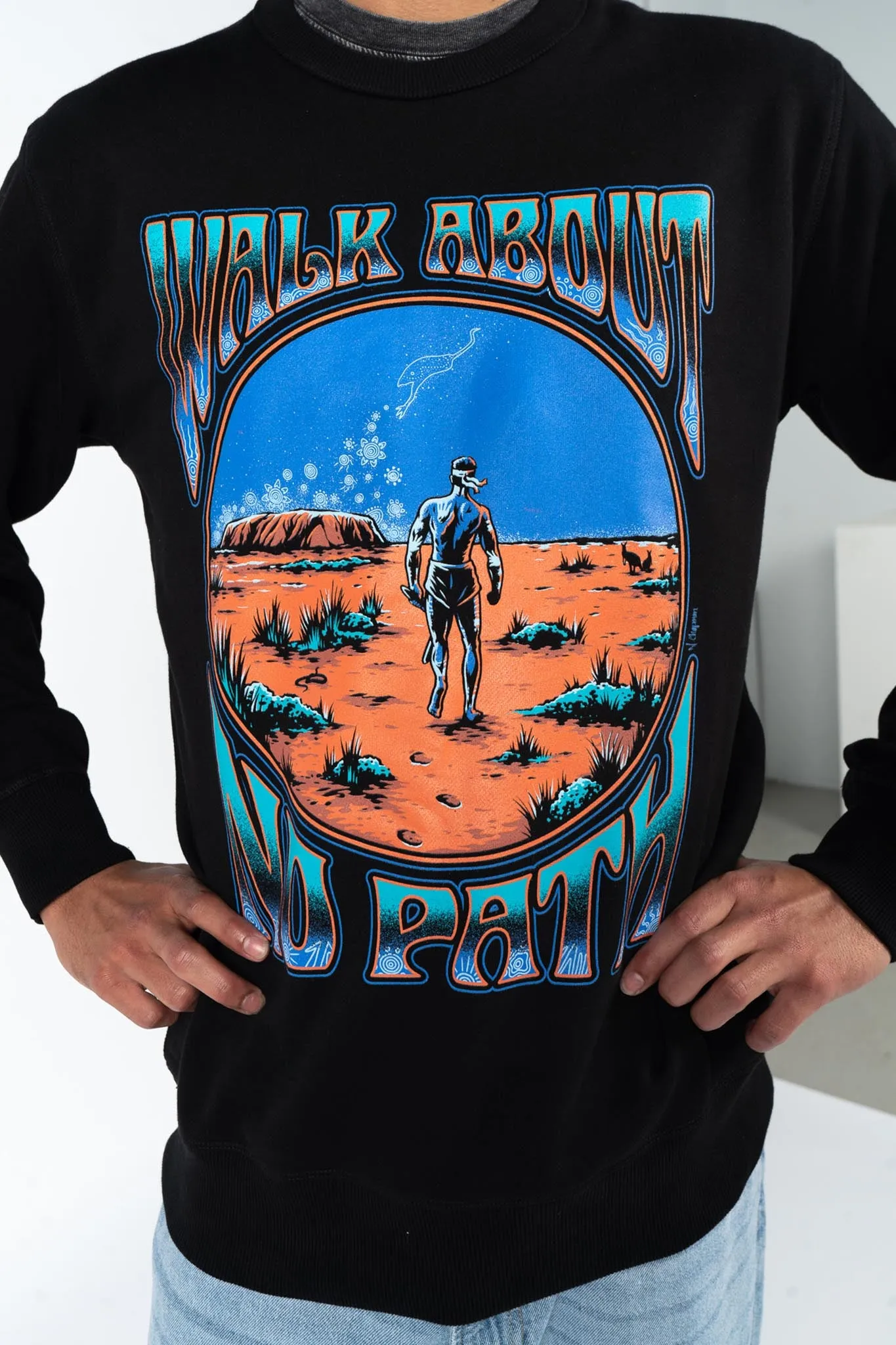 Walkabout No Path Black Premium Cotton Crew Neck Unisex Sweater