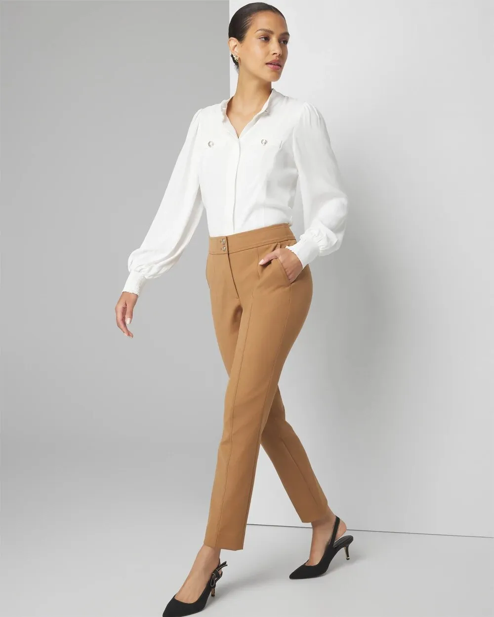 WHBM® High-Rise Straight Leg Woven Pants