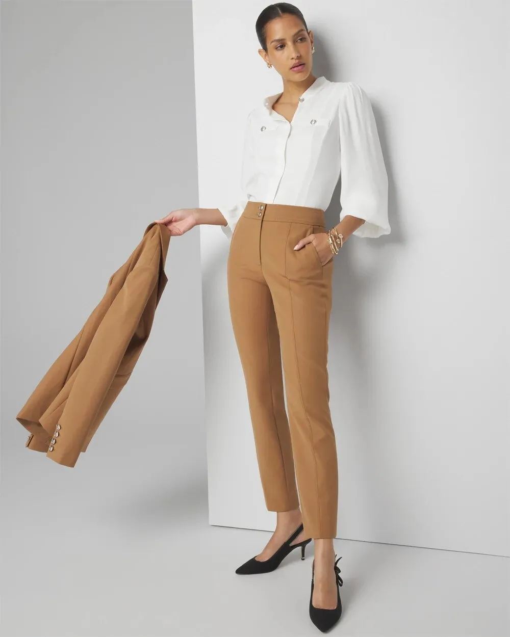 WHBM® High-Rise Straight Leg Woven Pants