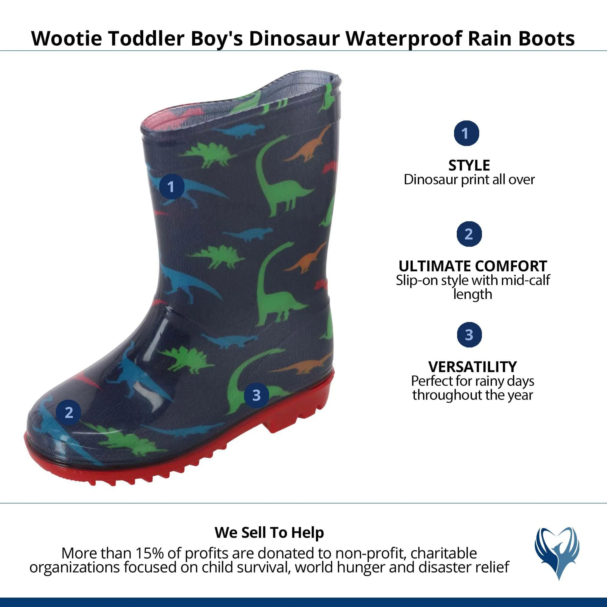 Wootie Toddler Boy's Dinosaur Waterproof Rain Boots