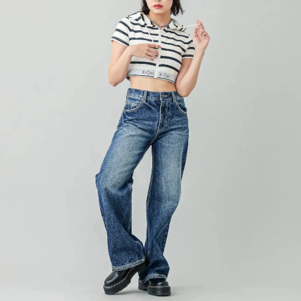 X-girl  |Stripes Nylon Street Style Plain Cotton Short Sleeves Logo