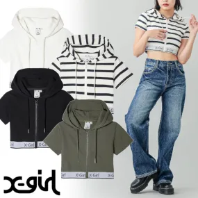 X-girl  |Stripes Nylon Street Style Plain Cotton Short Sleeves Logo