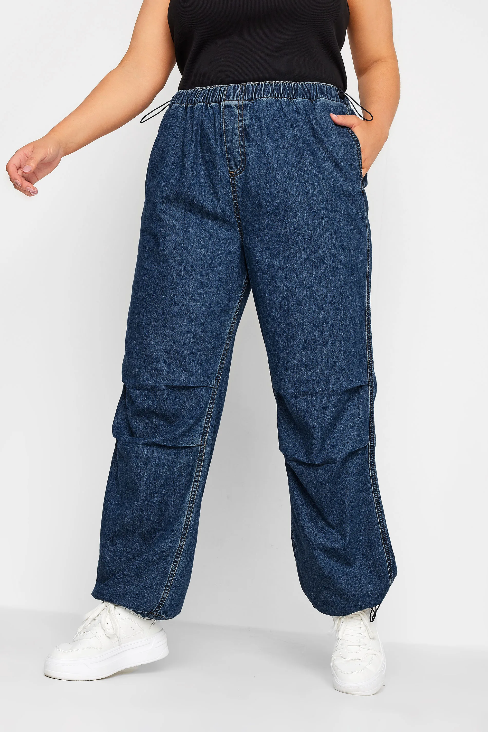 YOURS Curve Dark Blue Denim Parachute Jeans