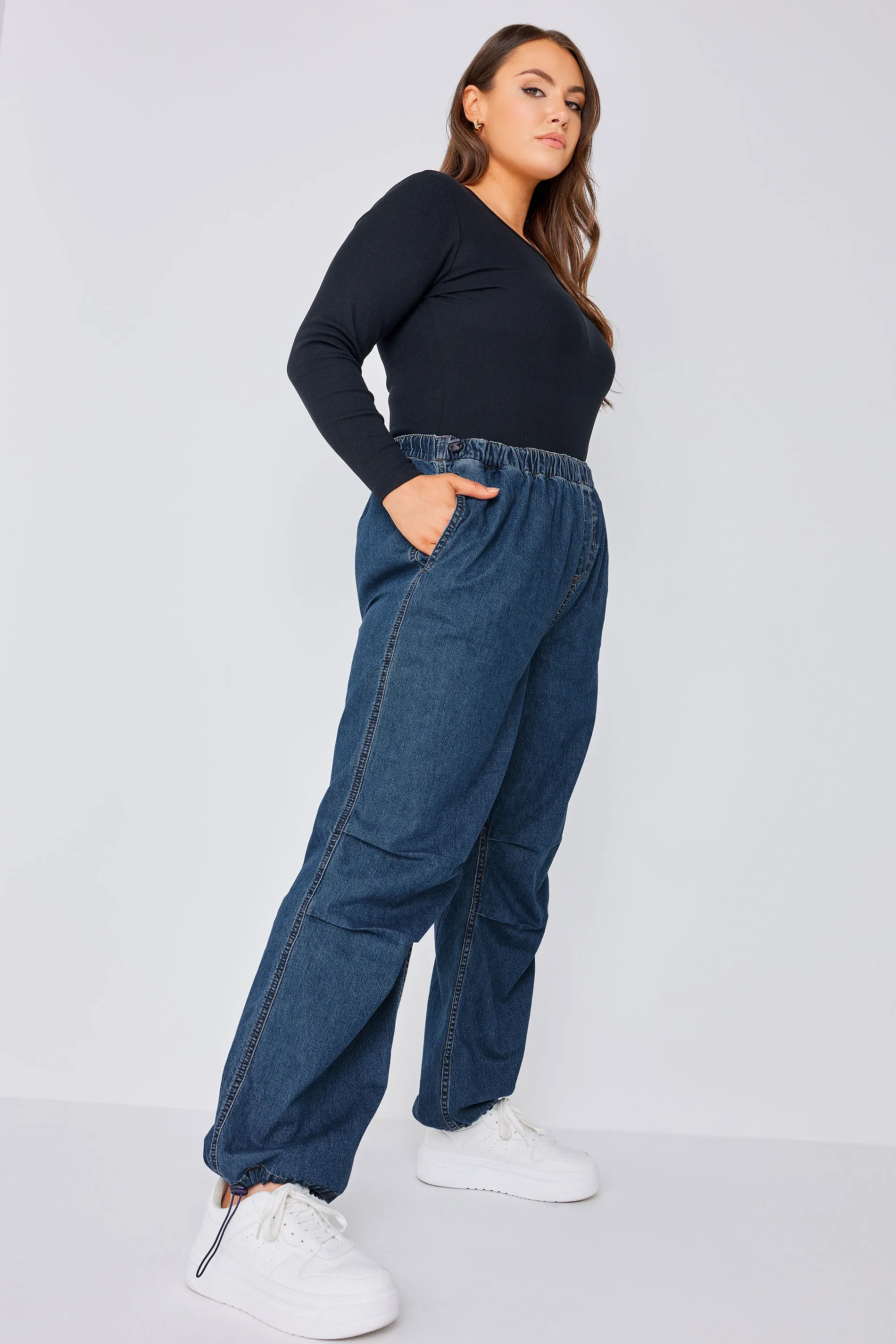 YOURS Curve Dark Blue Denim Parachute Jeans