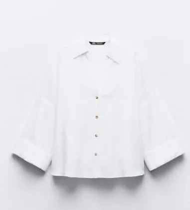 ZARA  |Casual Style Linen Long Sleeves Plain Elegant Style