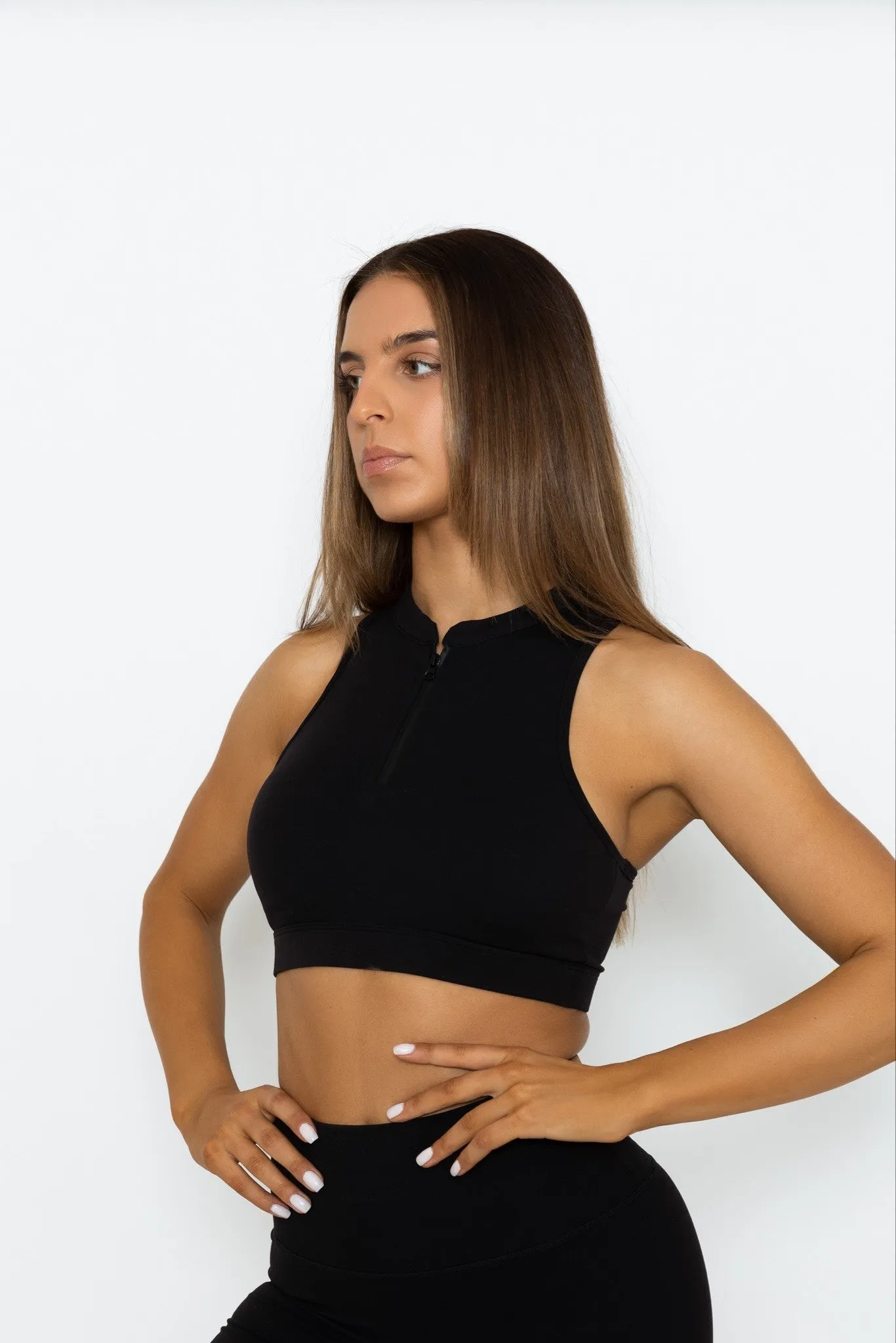 Zip Sport Bra - Black